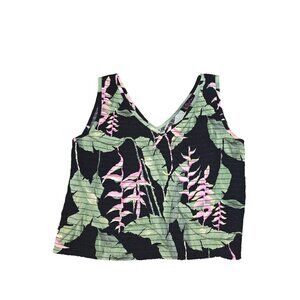 Vintage Kaua'iana Hawaii Floral Print Sleeveless Top Size S Black & Green